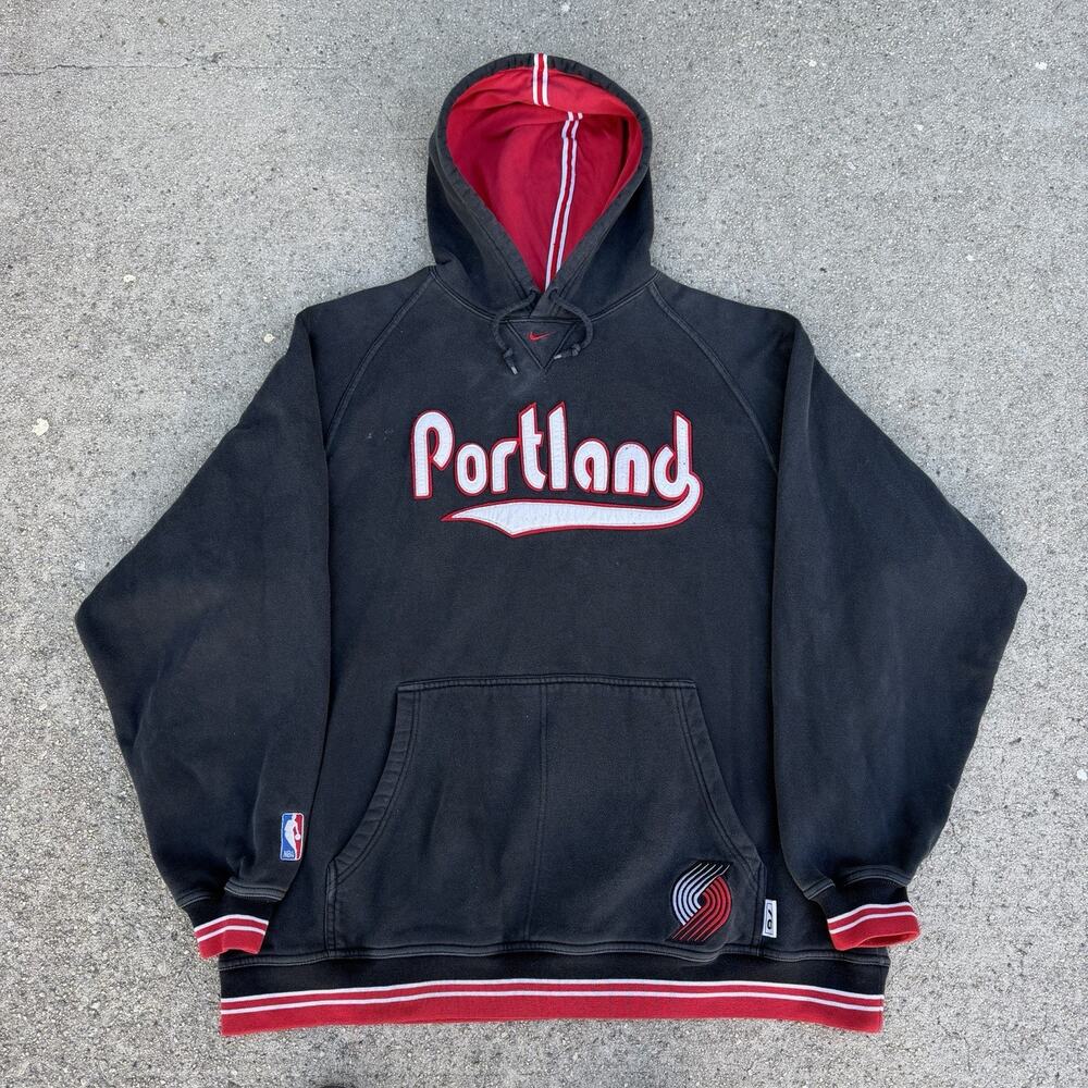 Vintage Nike Team Portland Trailblazers Center Swoosh Check Hoodie XL NBA
